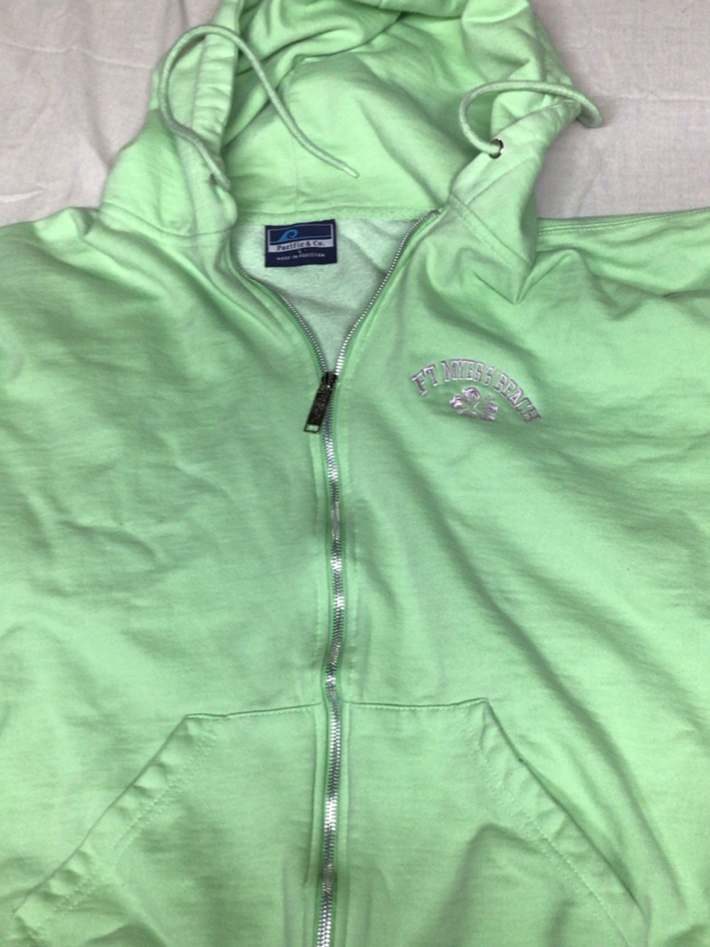 Light Mint Full-Zip Hoodie for Kids with Subtle Chest Logo
